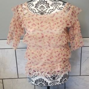 Express floral blush tiered ruffled top, NWT